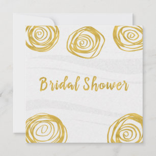 Convite Rosas com Redemoinho Branco e Dourado Chá de Noiva