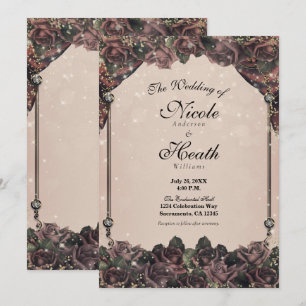 Convite Rosas Cor de Malva com Brilho Brilham Casamento de