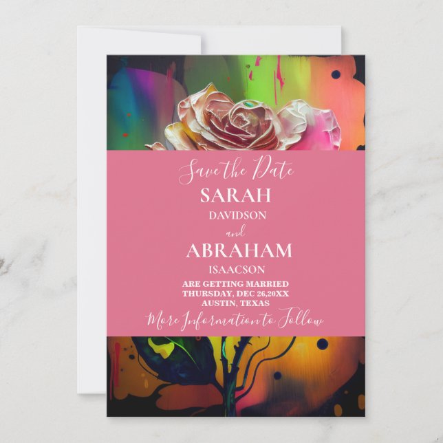 Convite Rosas cor-de-rosa abstrato Salve a Data (Frente)