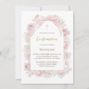 Convite rosas cor-de-rosa aquarela Confirmação