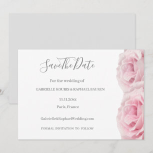 Convite Rosas Cor-de-Rosa Brancas Cinza Floral Save The Da