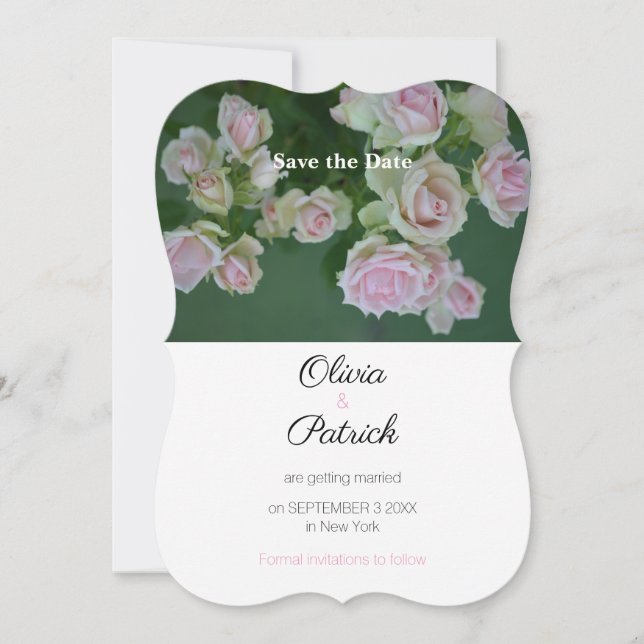 Convite Rosas Cor-de-Rosa Casamento Salve a Data  (Frente)