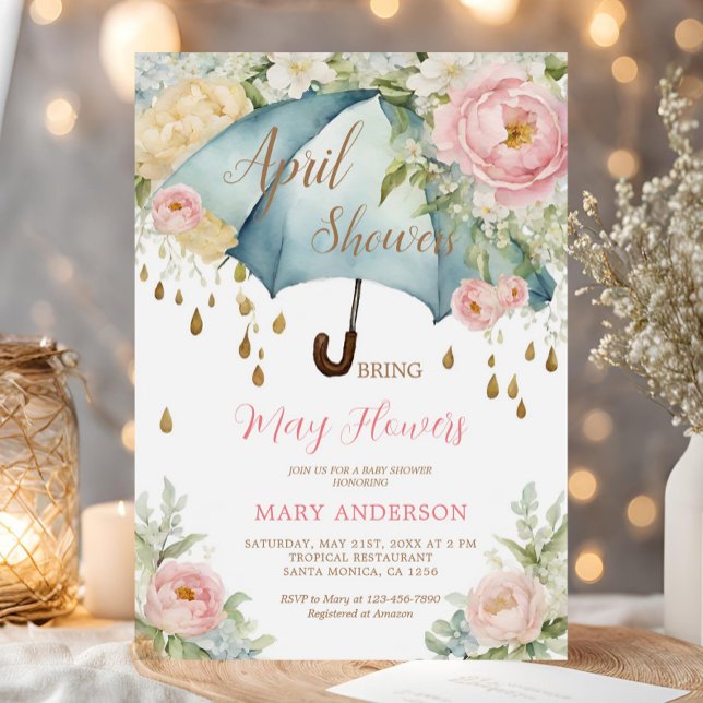 Convite Rosas cor-de-rosa Chás florais azuis (Criador carregado)