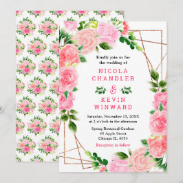 Convite Rosas Cor-de-Rosa com Folhagem de Casamento