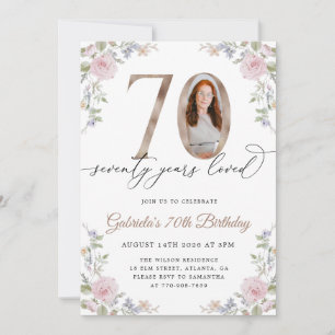 Convite Rosas Cor-de-Rosa Elegantes 70 Anos