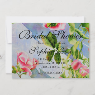 Convite Rosas cor-de-rosa elegantes em floral aquarela