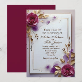 Convite Rosas cor-de-rosa-fundo douradas quadro dourado ca