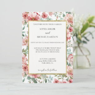Convite Rosas Cor-de-Rosa Lindas Casamento Floral