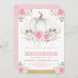 Convite Rosas cor-de-rosa macio e primeiro aniversario de 