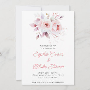 Convite Rosas Cor-de-Rosa Modernas Casamento Branco