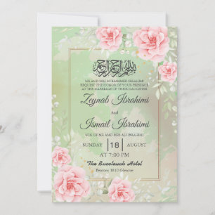 Convite Rosas Cor-de-Rosa Modernas, Casamento Muçulmano Is