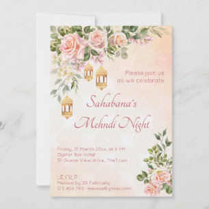 Convite Rosas cor-de-rosa-pastel com lanternas marroquinas