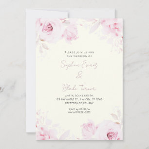 Convite Rosas Cor-de-Rosa Românticas Casamento Amarelo Cla