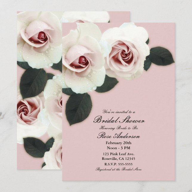 Convite Rosas Cor-de-Rosa Suave Beleza Rosas Elegante Chá  (Frente/Verso)