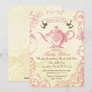 Convite Rosas cor-de-rosa Vintage Bridal Tea Invites