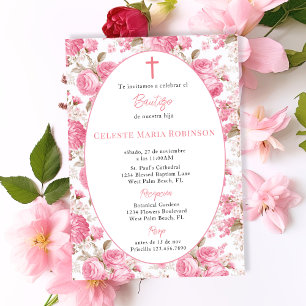 Convite Rosas Cor-de-Rosa Vintage Espanholas Florais Batis
