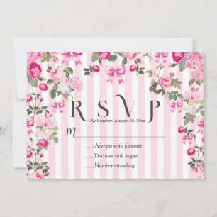 Convite Rosas Cor-de-Rosa Vintage Laço Coquette Listras