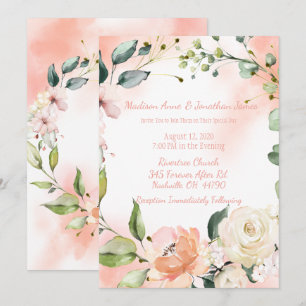 Convite Rosas Coradas Aquarela Escrita Elegante Casamento