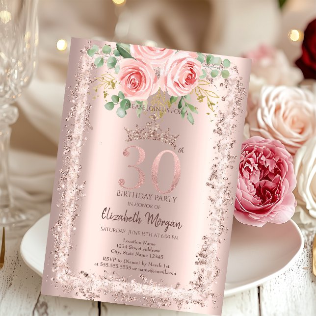 Convite Rosas, Coroa de Moldura com Brilho em Dourado Rosa (Criador carregado)