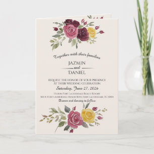 Convite Rosas Country de Borgonha em Aquarela Creme