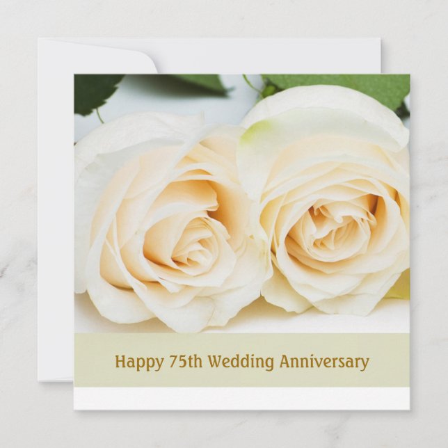 Convite Rosas creme branco, 75º Aniversário de Casamento (Frente)