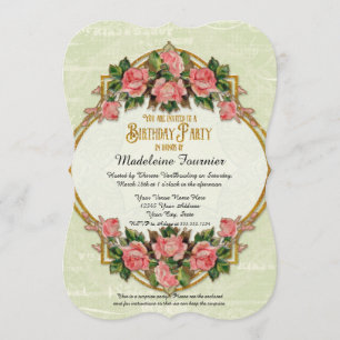 Convite rosas da 75ª Festa de aniversário com brilho Doura