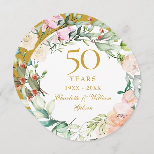 Convite Rosas da Grinalda do 50º Aniversário de Bodas de O (Frente/Verso)