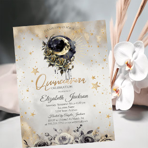 Convite Rosas da Lua Celestial Estrelas Quinceanera