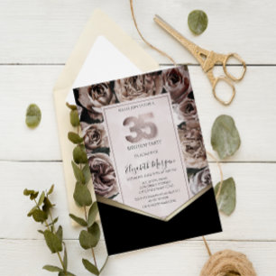 Convite Rosas Dark Elegantes Aniversário de 35 anos