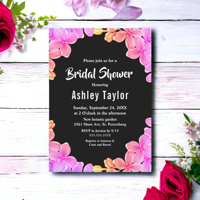 Convite Rosas das luzes de neon elegantes Chá de panela fl (Criador carregado)