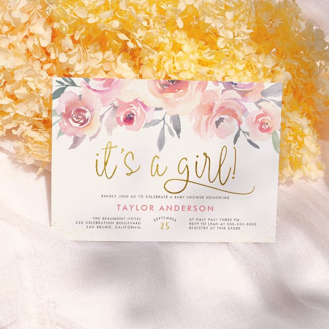 Convite Rosas De Água Rosa Brilhantes É Um Chá de fraldas  (Criador carregado)