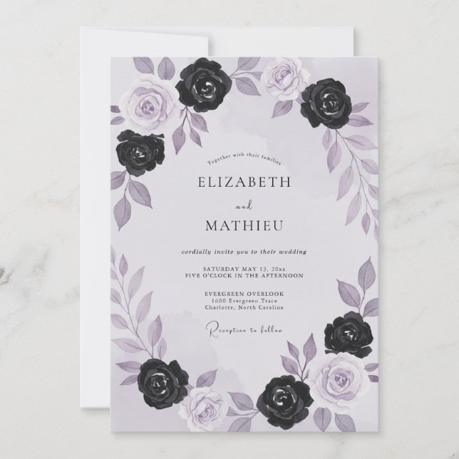 Convite Rosas de Ámbar Preto Casamento (Frente)