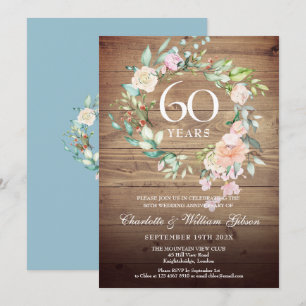 Convite Rosas de Aniversário de 60 Anos de Casamento em Ma