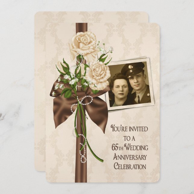 Convite Rosas de Aniversário de Casamento de 65 anos (Frente/Verso)