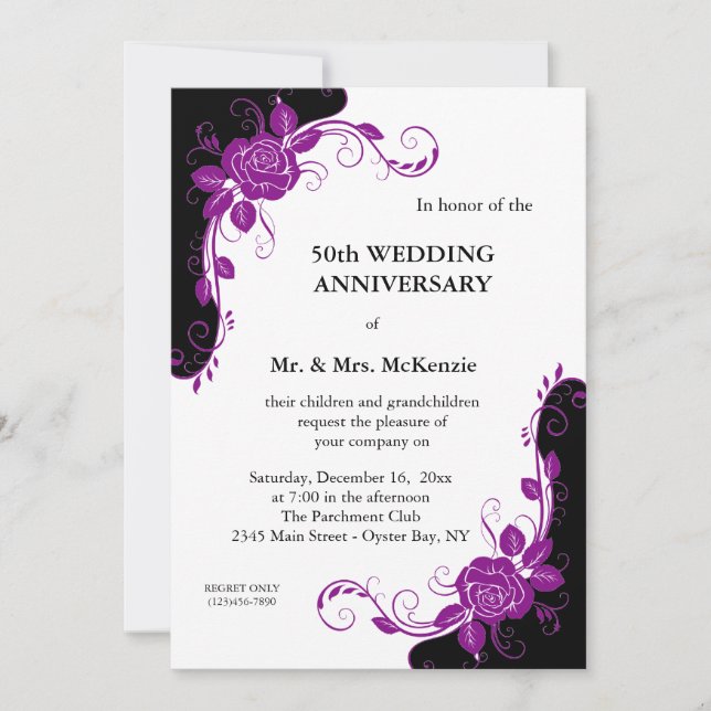 Convite Rosas de aniversário (Roxo) (Frente)