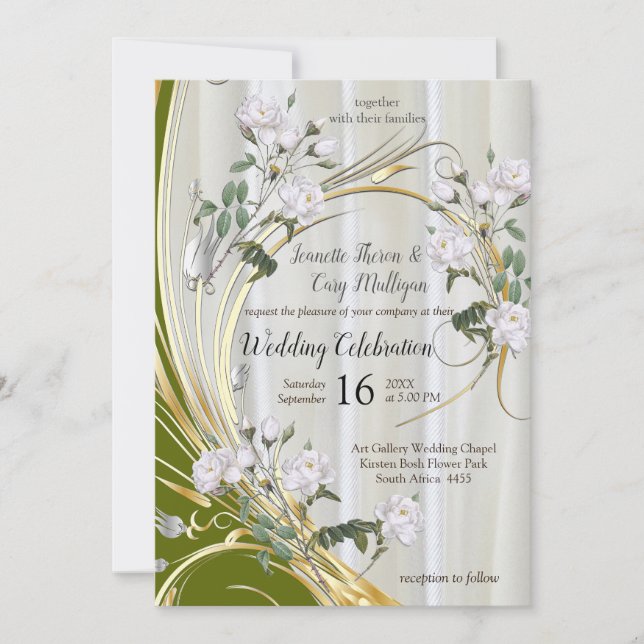 Convite Rosas de Aquarela Branca pintados na Seda de Champ (Frente)