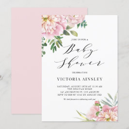 Convite Rosas de Aquarela Cor-de-Água Rosa Brilhantes Chá 