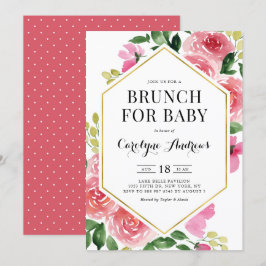 Convite Rosas de aquarela cor rosa Frame Floral Brunch par