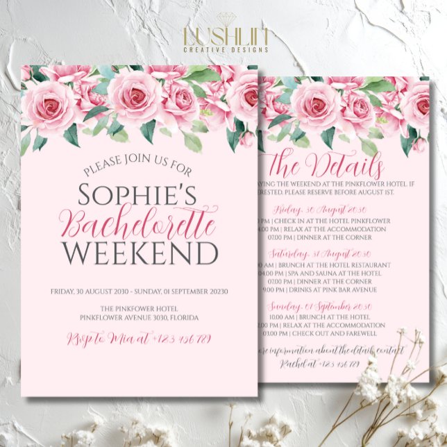 Convite Rosas de aquarela Fim de semana e detalhes (Criador carregado)