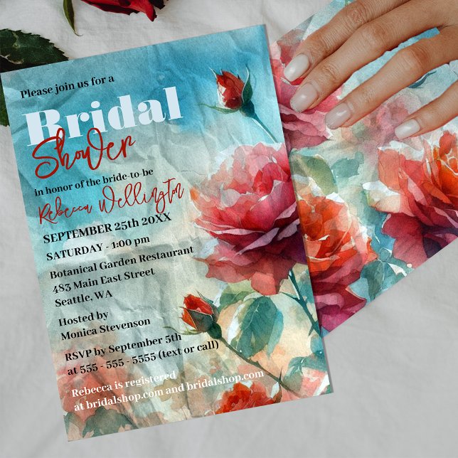 Convite Rosas de aquarela no Chá de panela de papel amassa (Criador carregado)