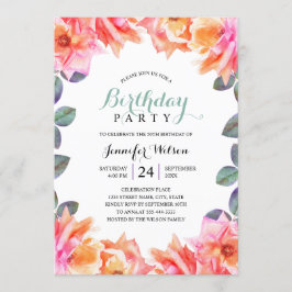 Convite rosas de Aquarela para Adultos Elegantes com Festa