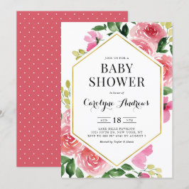 Convite Rosas de Aquarela Rosa Chá de fraldas de Frame Flo