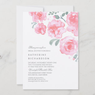 Convite Rosas de Aquarela Rosa Chá de panela Romântico