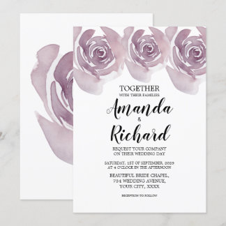 Convite Rosas de Aquarela Roxa Bela Noiva Casamento
