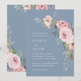 Convite Rosas de aquarela sutil | Casamento de Dusty Blue
