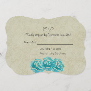 Convite Rosas de Aquarela Teal no RSVP do Casamento tema d