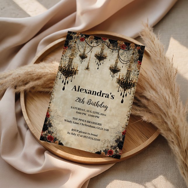 Convite Rosas de Arandela Gótica de Aniversário (Criador carregado)
