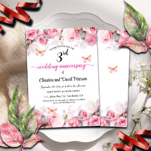 Convite rosas de Blush do 3º aniversário do Casamento de C