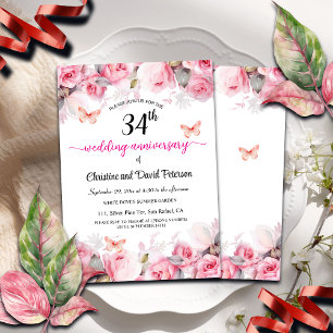 Convite rosas de Blush Elegante do 34º aniversário de casa