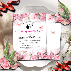 Convite rosas de Blush Elegante do 46º aniversário de casa